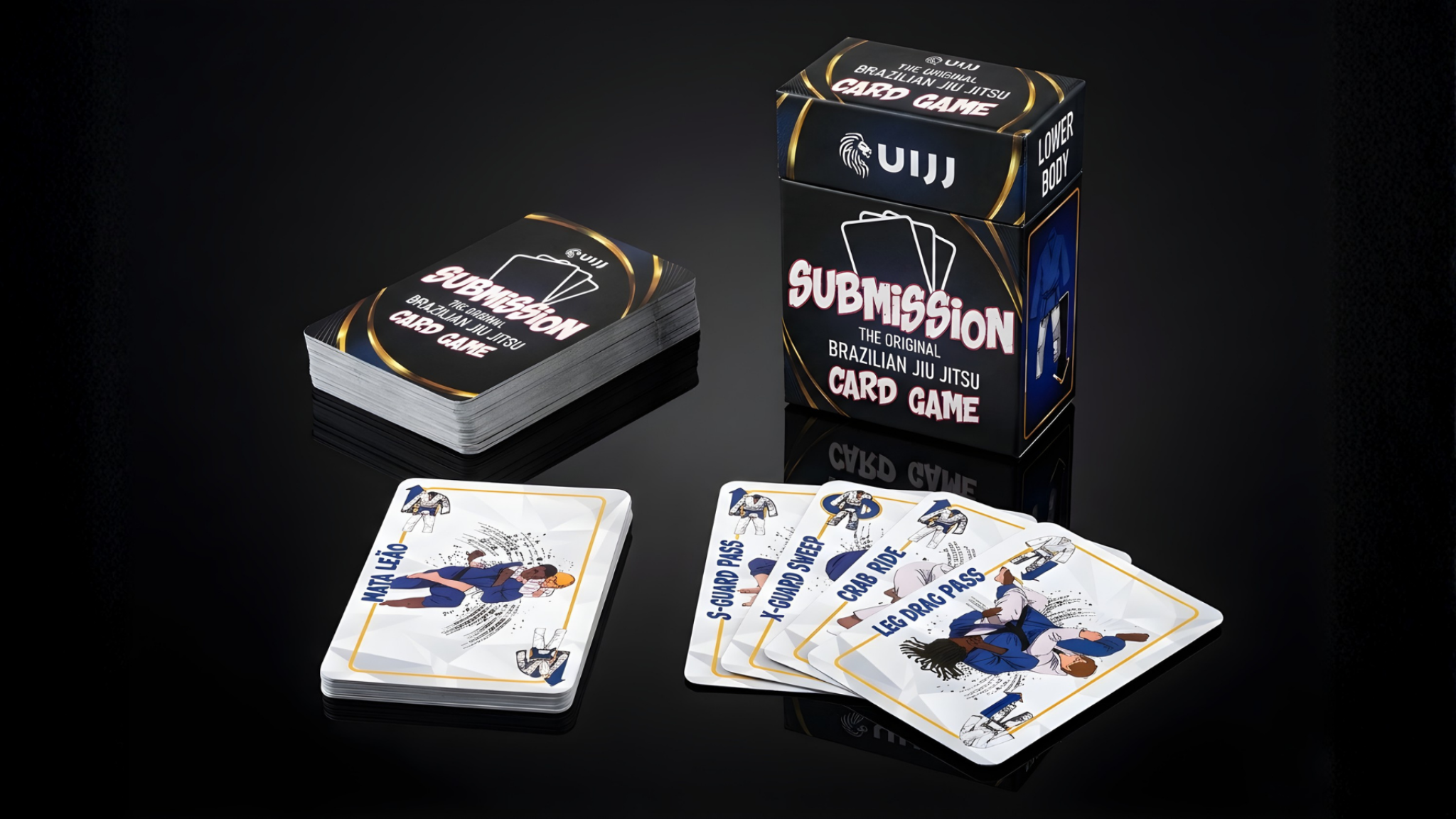 Overhead shot of two players, 7 cards each, one face-up card in the center